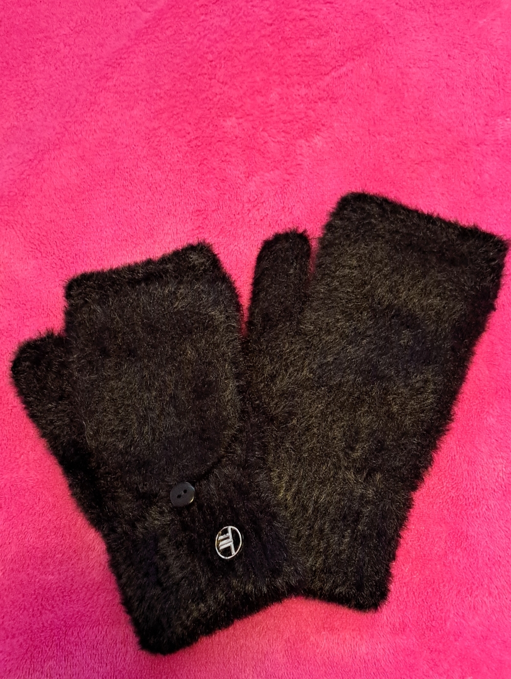 London Fog Black Faux-Fur Convertible Mittens NWOT